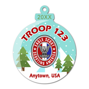 Eagle Scout Christmas Ornament - Snowy Pine Trees with Eagle Scout Rank [FRONT]