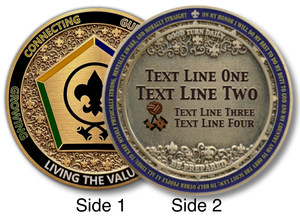 Wood Badge Coin back with engravable / printable space for personalization. Wood Badge Coin back with engravable / printable space for personalization.