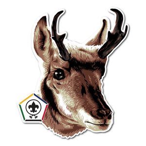 Wood Badge Sticker of Wood Badge Realistic Antelope with Wood Badge Logo