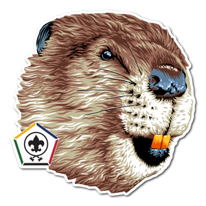 Wood Badge Sticker of Wood Badge Realistic Beaver with Wood Badge Logo