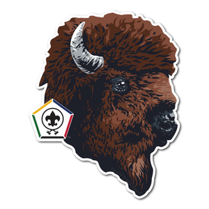 Wood Badge Sticker of Wood Badge Realistic Buffalo with Wood Badge Logo