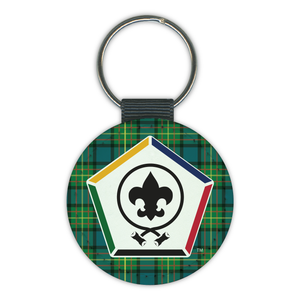 Wood Badge Key Chain - Wood Badge on Tartan Background