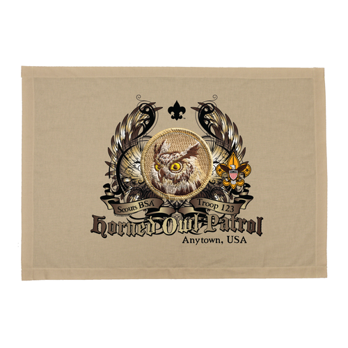 Scouts BSA Troop Patrol Patch Flag with Horned Owl Patrol Patch