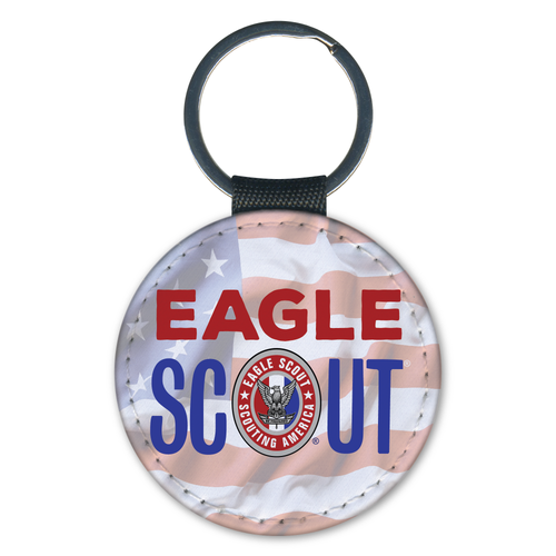 Eagle Scout Key Chain - Eagle Scout Badge on Waving Flag