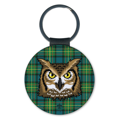 Wood Badge Key Chain - Owl Critter on Tartan Background