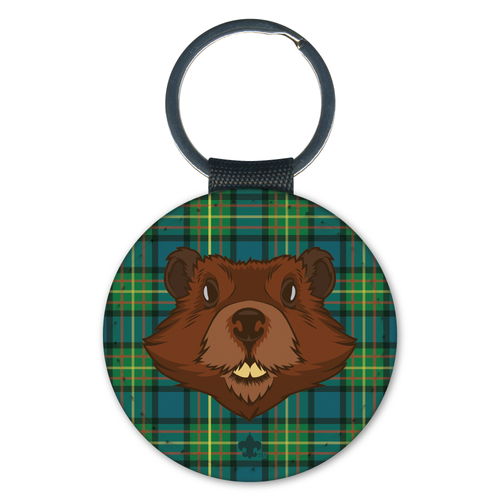 Wood Badge Key Chain - Beaver Critter on Tartan Background