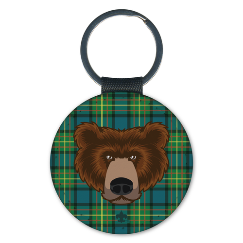 Wood Badge Key Chain - Bear Critter on Tartan Background