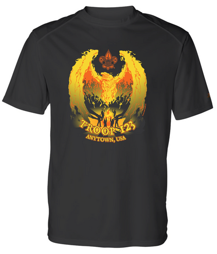 Front of shirt - Badger B Core Short Sleeve Wicking Tee with Printed Scouting America Design