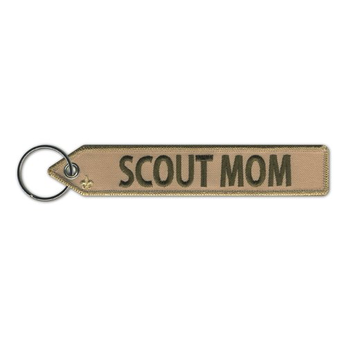 Scout Mom Zipper Pull Embroidered Keychain Flight Tag with Scouting America Fleur-De-Lis