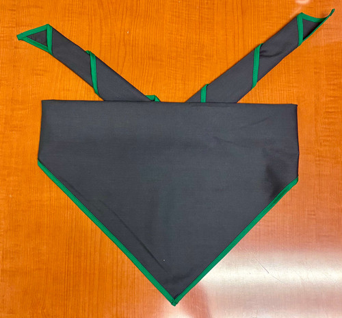 Blank Charcoal Neckerchief with Kelly Green Piped Edge - Troop Size