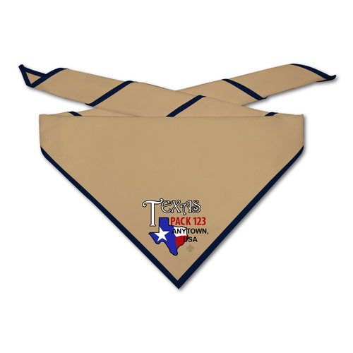 Cub Scout Pack Neckerchief with Cub Scout Pack Lone Star Flag Design on light neckerchief