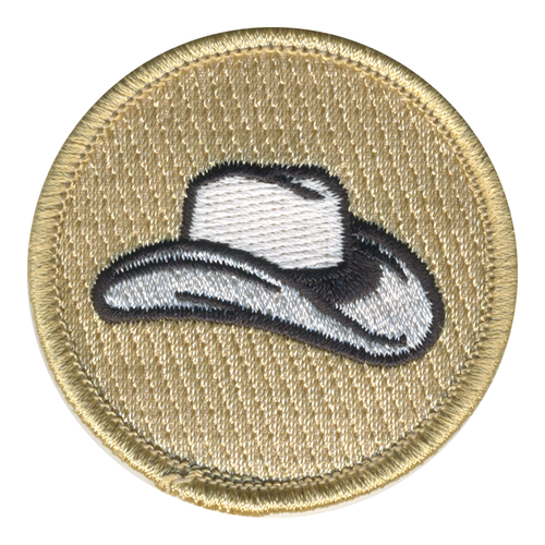 White Cowboy Hat Patrol Patch - embroidered 2 in round