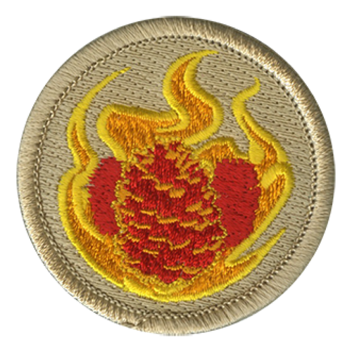 Flaming Pine Cone Scout Patrol Patch - embroidered 2 inch round