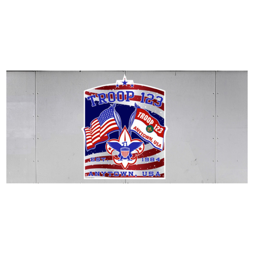 Scouts BSA Troop Trailer Graphic with Patriotic Flags Design