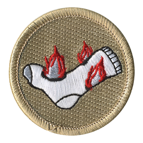 Flaming Sock Scout Patrol Patch - embroidered 2 inch round