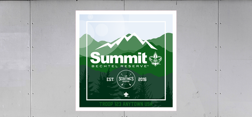 Scouts Summit Bechtel Reserve Troop Trailer Graphic with Live Scoutings Adventure Logo, Scouting America Logo and Summit Bechtel Reserve Design