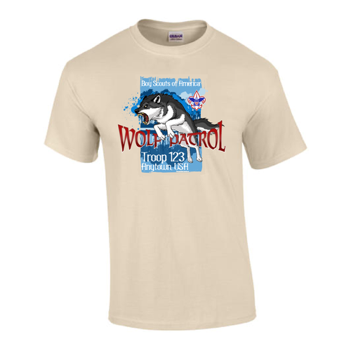 BSA Troop Patrol Shirt with Fierce Wolf Patrol Design