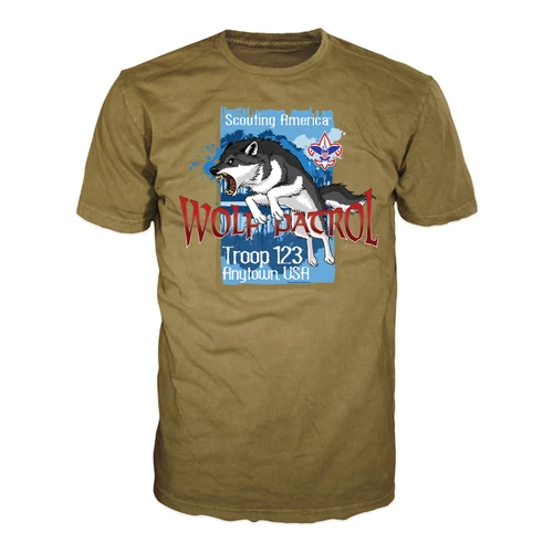 Troop Patrol Shirt with Fierce Wolf Patrol Design with Scouting America logo
