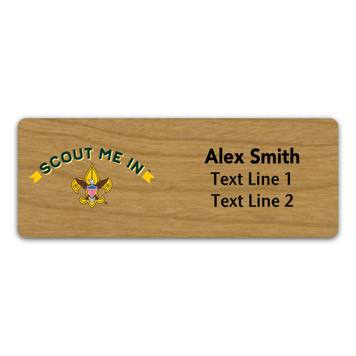Scouts BSA Troop Name Tag with Scout Me In Logo - Cherry Wood