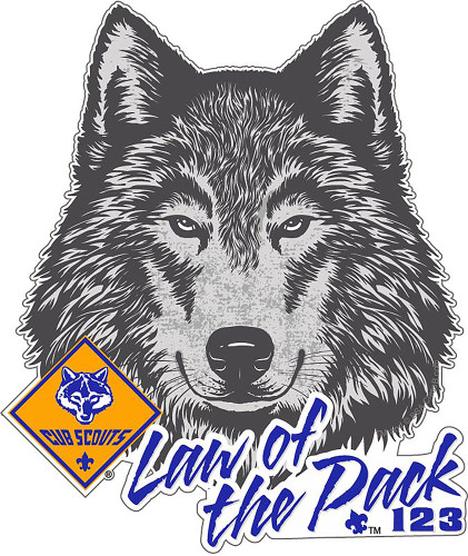 Cub Scout Pack Sticker Pack with Akela Law of Pack Design - 8 pack