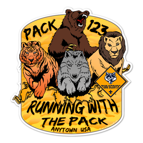 Cub Scout Pack Sticker Pack with Running With The Pack Design - 8 Pack