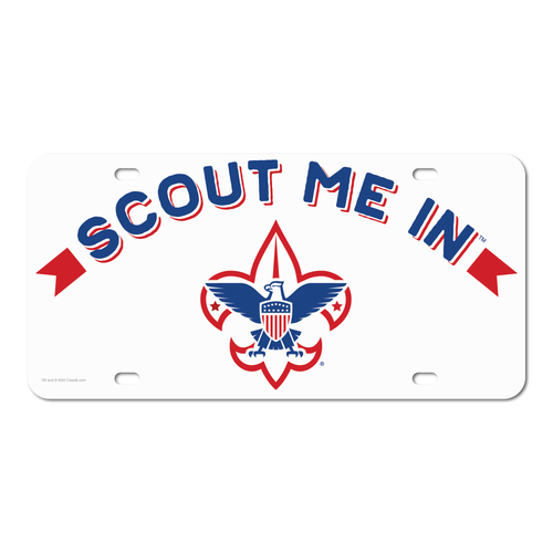 Scouting License Plate with Official Scout Me In Scouting America Logo