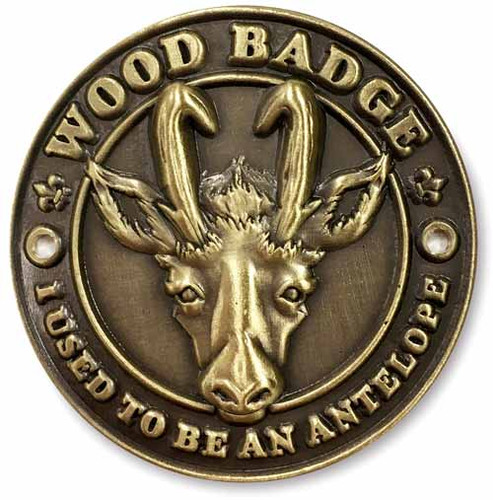 Wood Badge Hiking Stick Medallion of Wood Badge Antelope Critter - Flat Front View 