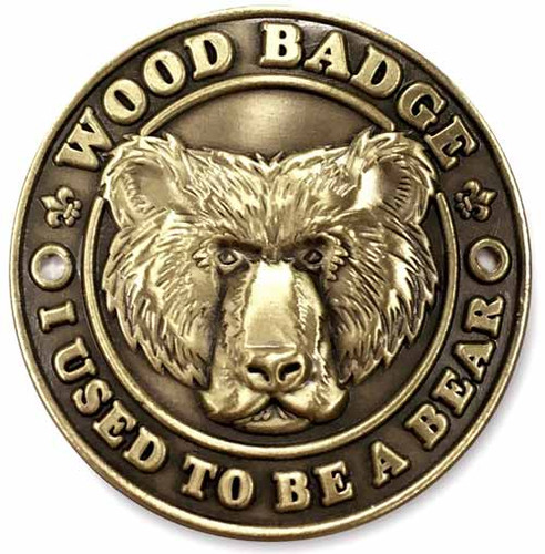 Wood Badge Hiking Stick Medallion of Wood Badge Bear Critter - Flat Front View 