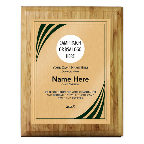 Scouting America Camp Staff Plaque - Stripes Design - Vertical - Light Wood