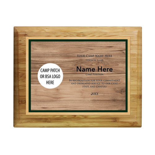 Scouting America Camp Staff Plaque - Wood Grain Design - Horizontal - Light Wood