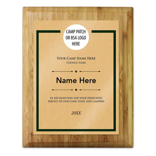 Scouting America Camp Volunteer Plaque - Border Design - Vertical - Light Wood