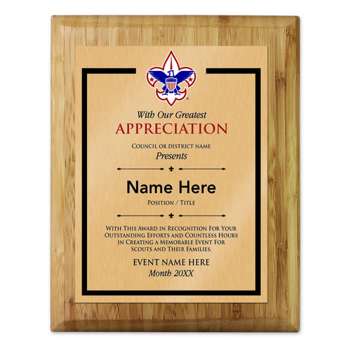 Scouts BSA Council Plaque with BSA Logo - Light Wood