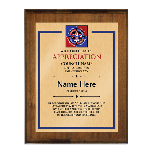 Scouts BSA NYLT Plaque  with Scouting America logo - Dark Walnut Wood