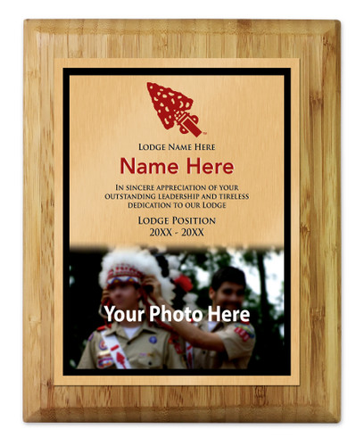 Order of the Arrow Plaque - Bottom Photo Design - Vertical - Light Wood