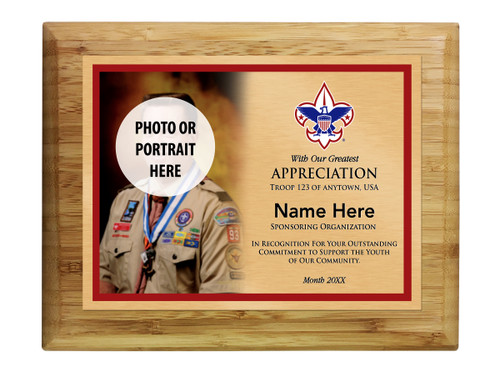 Scouts BSA Troop Plaque with BSA Logo - Light Wood 