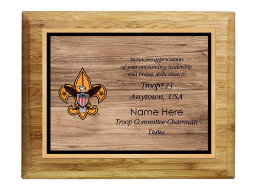 Scouts BSA Troop Plaque with BSA Logo - Light Wood 