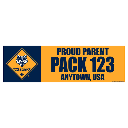 Cub Scout Bumper Sticker with Proud Parent design