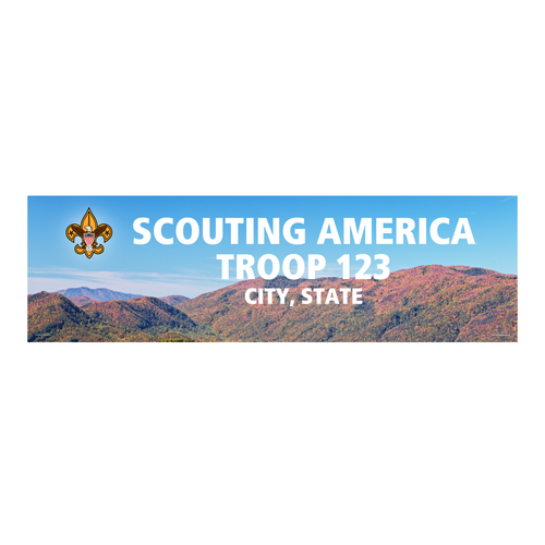 Scouts BSA Troop Vinyl Banner - Fall Mountain Scene (28" Tall x 96" wide Banner)