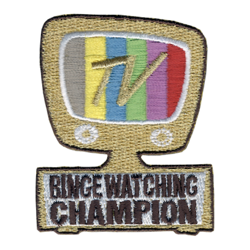 Funny 2020 Quarantine Patch with TV Binge Watching Champion Iron On Patch Design