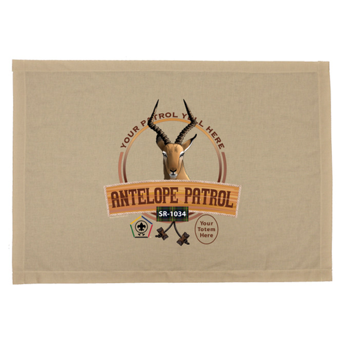 Wood Badge Flag with Wood Badge Antelope Critter with Wood Badge logo and Wood Badge Beads