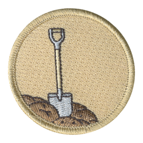 Shovel and Dirt Patch - embroidered 2 inch round