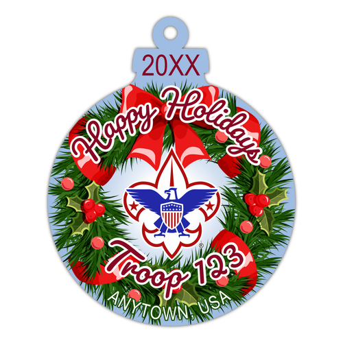 Scouts BSA Troop Wreath Ornament - Happy Holidays - FRONT