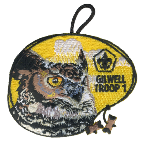 Wood Badge Patch of Wood Badge Realistic Owl Critter Head with Wood Badge Beads - Gilwell Troop 1 design