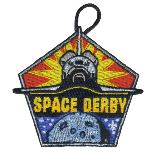 Cub Scout Patch Space Derby Patch  with moon and rocket design