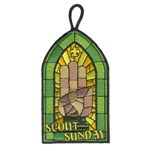 Scout Sunday Activity Patch Green Design and Scouting America fleur de lis