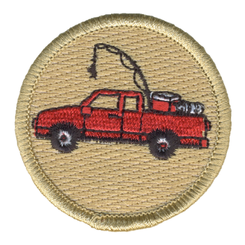 Pickup Truck with Camping Gear Patch - embroidered 2 inch round