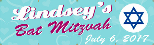 Bat Mitzvah Vinyl Banner with Hearts