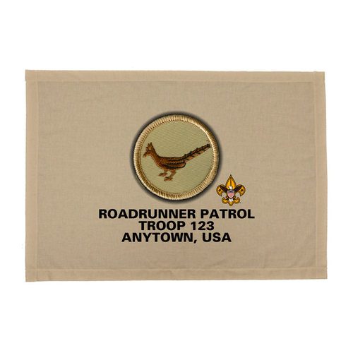 BSA Troop Patrol Patch Flag with Roadrunner Patrol Patch
