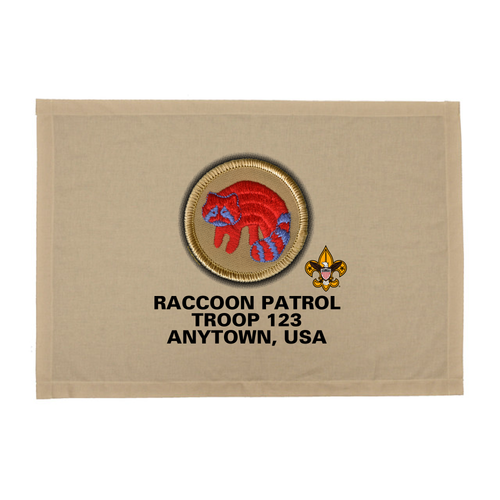 Troop Patrol Flag with Raccoon Patrol and Scouting America logo