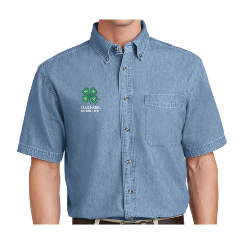 Denim Short Sleeve Shirt with Embroidered 4-H Logo